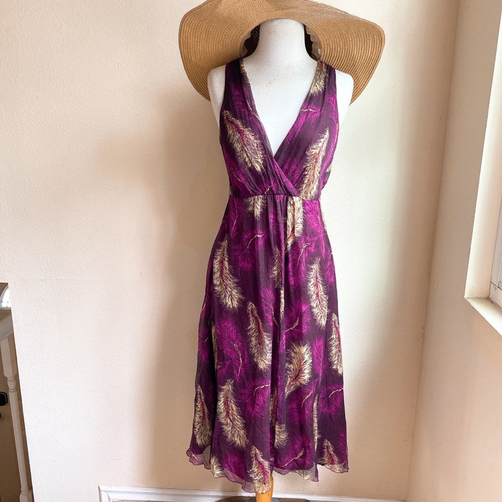 Saja Silk Feather Print Midi Dress